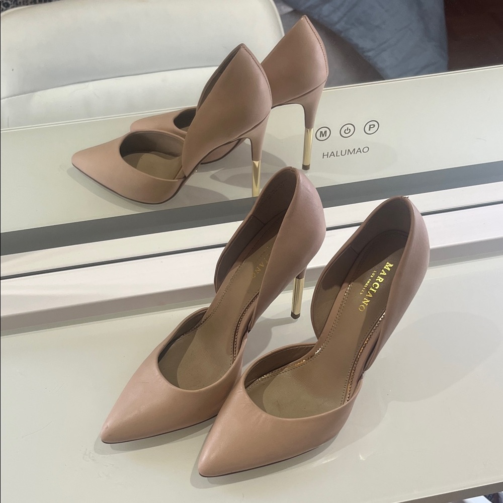 Marciano Nude Heels with Gold Accents